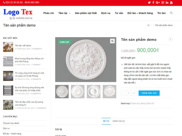 Giao diện website kinh doanh phụ kiện xây dựng