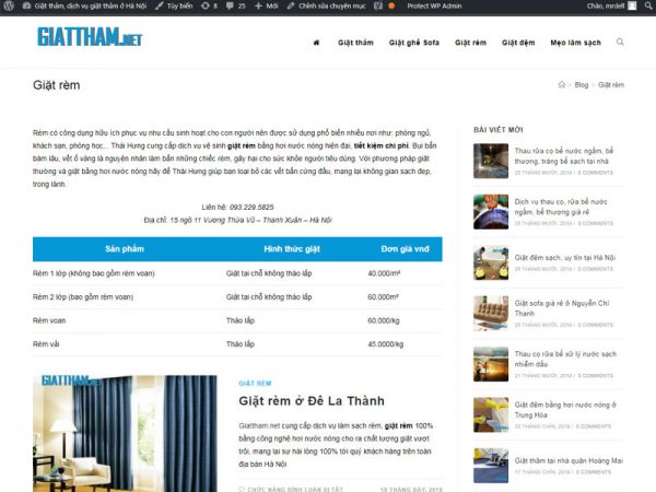 Giao diện website dịch vụ vệ sinh
